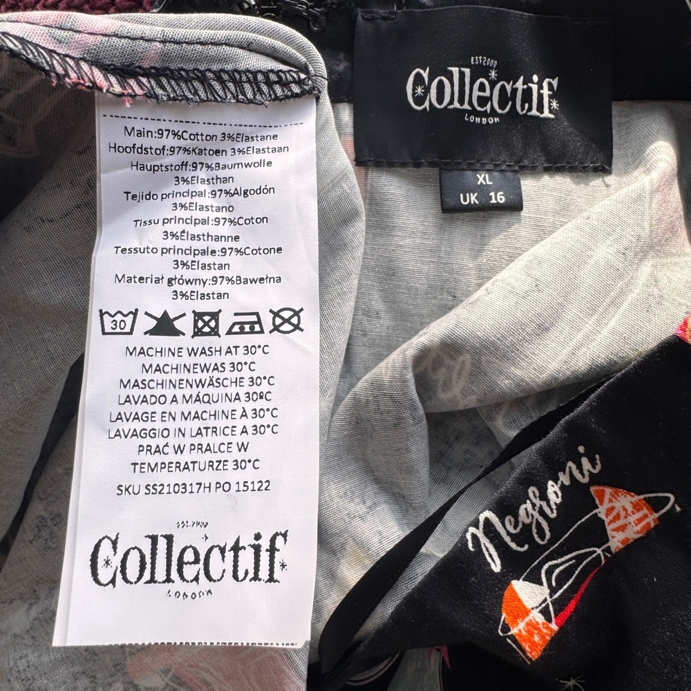 NWT Collectif London Matilde Cocktail Menu Swing Skirt XL UK 16 Retro Pinup - Picture 4 of 5